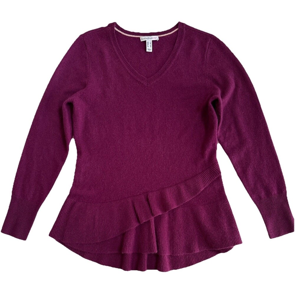 Ladies Isaac Mizrahi Live Plum Cashmere Tunic Ruffle Cascade LS Sweater Size S